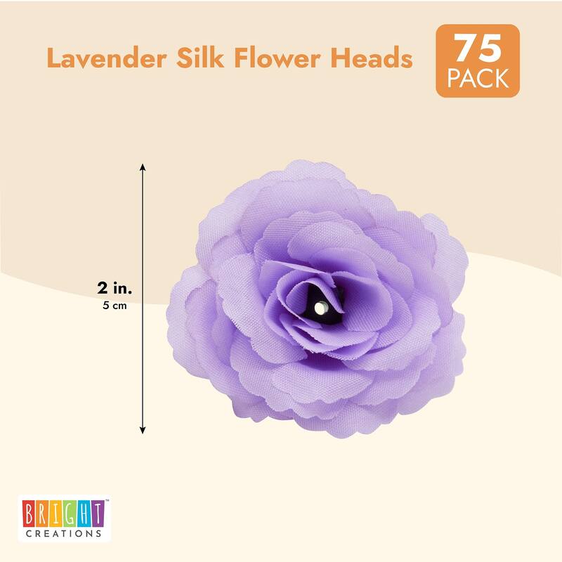 Mini Lavender Silk Artificial Flower Heads for Crafts, Decorations (2 In, 75 Pack)