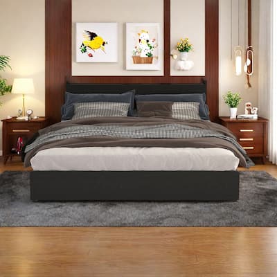 King Size Platform Bed with Charging Station and 4 Drawers - App-Controlled RGB Lighting, USB/Type-C Outlets