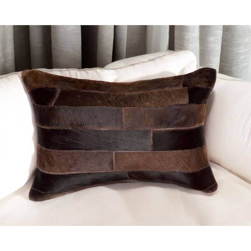 12" X 20" Chocolate Patchwork Cowhide Lumbar Throw Pillow - Single - Specialty