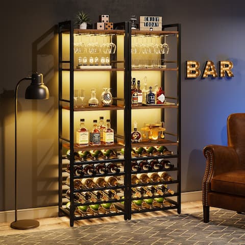 20 Bottle Freestanding Floor Wine Rack, 9 Tier Floor Liquor Cabinet with Glass Holder and Storage Shelves