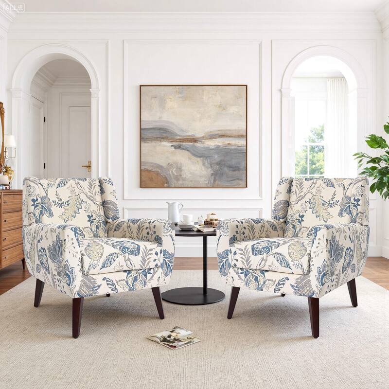 2 Set Modern Tufted Linen Upholstered Accent Chair Faux Leather Armchair