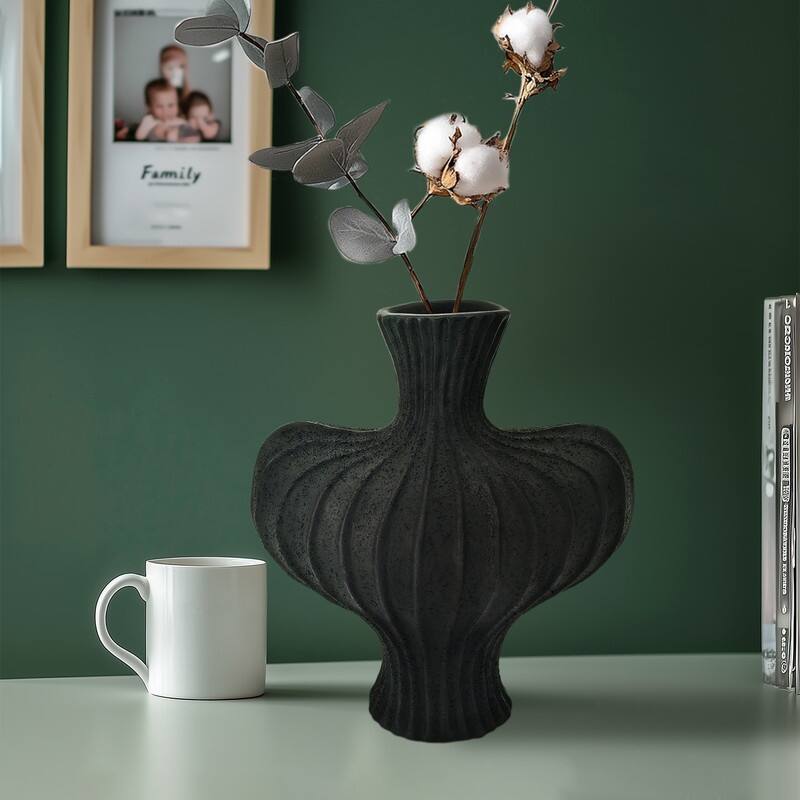 Nordic Boho Flower Vase Heart Shape, Dried Flower Table Centerpiece - Black