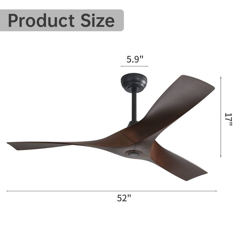 Indoor & Outdoor Ceiling Fan Without Light, 52" 6-speed Reversible DC Motor Ceiling Fan for Living Room Bedroom, Black+Walnut