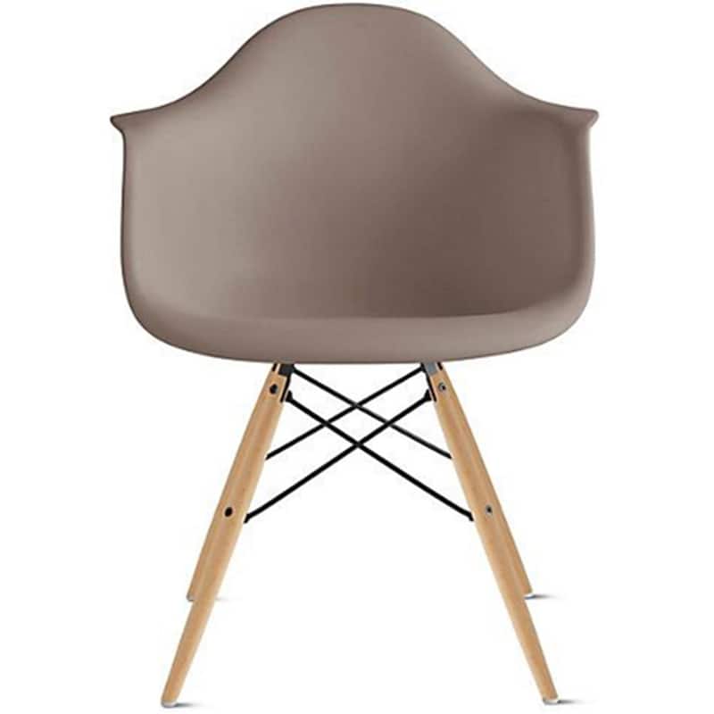 Modern Plastic Dining Chair with Eiffel Dowel Wood Legs – Mid-Century Accent Chair for Kitchen, Dining Room, or Office - Taupe Gray