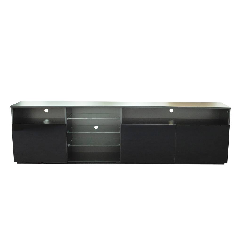78'' High Gloss RGB LED TV Stand with Left 3-Tier Glass Shelf, Living Room TV Cabinet Entertainment Center