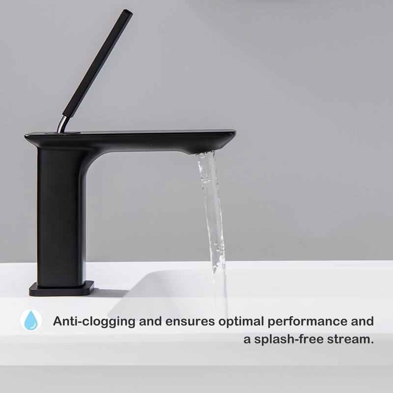 Modern Square Deck Mounted Single Hole Bathroom sink Faucet in Black