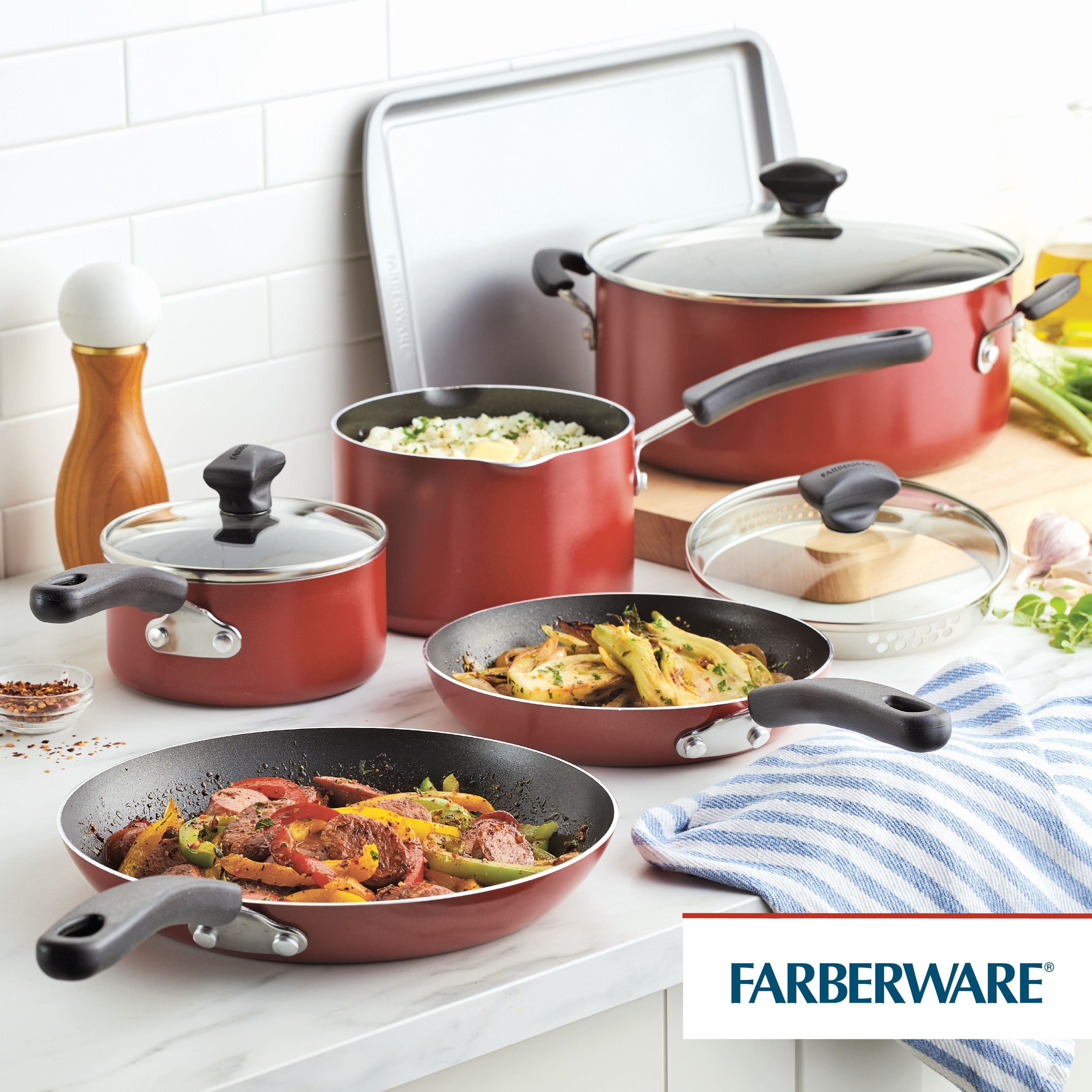 Farberware Cookstart Aluminum DiamondMax Nonstick Cookware Set, 15-Piece