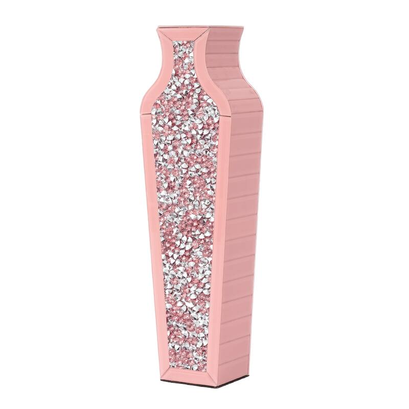 27" Pink Mirrored Glass Floor Vase With Faux Crystals - 4.72