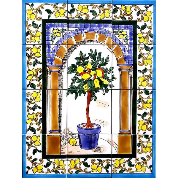 slide 2 of 3, 18in x 24in Unique Mosaic Tile Ceramic Wall Mural 12pc Lemon Tree