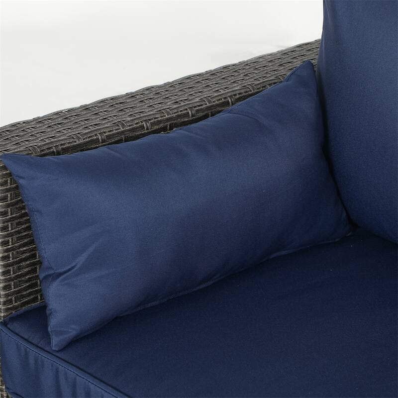 Navy Blue 3-Seat Outdoor Rattan Sofa with Cushions and Galvanized Steel Frame Perfect for Terrace - 78.7" W x 28.7" D x 28.3" H