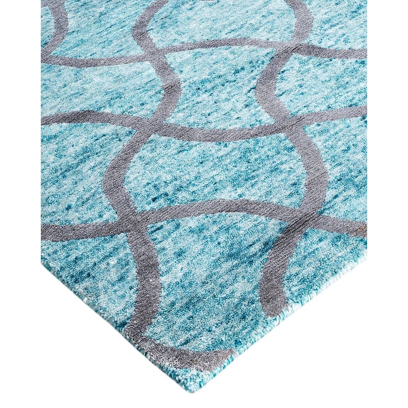 Modern One-of-a-Kind Hand-Knotted Area Rug - Green, 9' 0" x 12' 4" - 9' 0" x 12' 4"