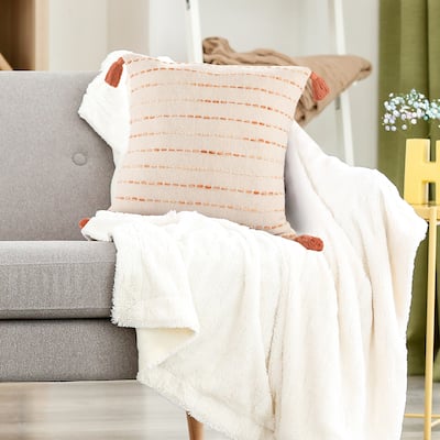 Sevita Torrent Variegated Stripe Cotton Blend Handmade 20"x20" Throw Pillow, with Tassels