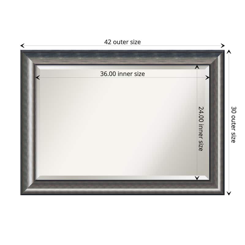 Beveled Wood Bathroom Wall Mirror - Quicksilver Scoop Frame - Outer Size: 42 x 30 in