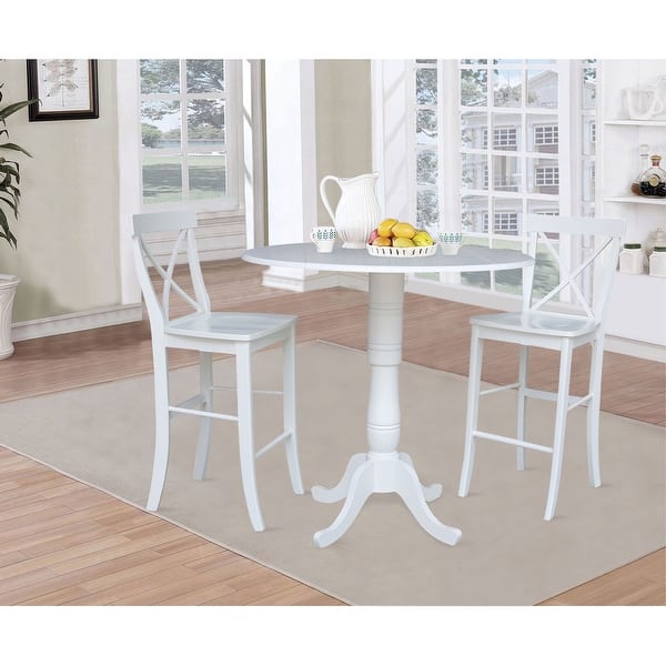 42 In Round Top Pedestal Bar Height Drop Leaf Table with 2 Bar Height ...