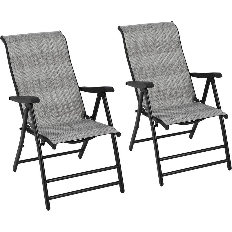 Portable Outdoor Folding Rattan Chaise Lounge Chair with Widened Armrest - 2 Pack