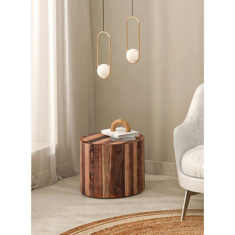 Rustic Style Cylindrical Wooden Coffee Table - 24"