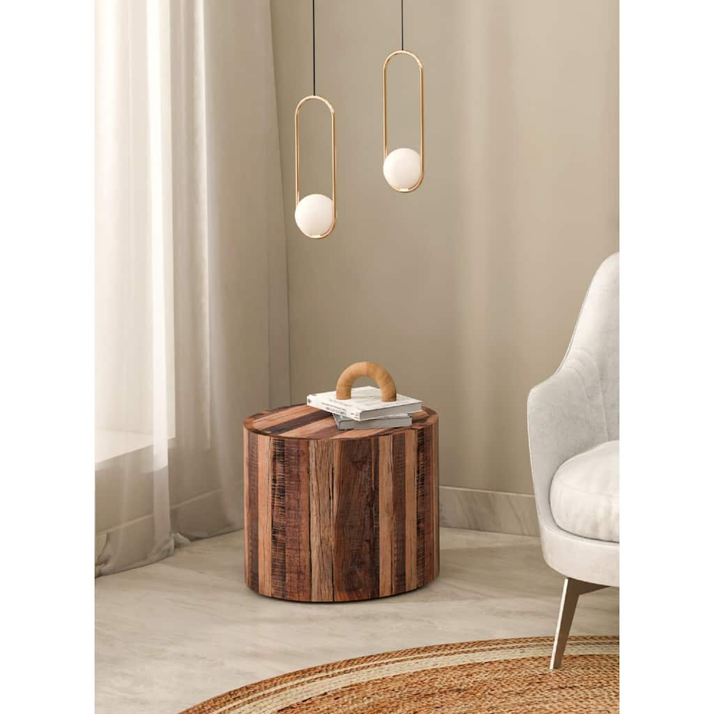 Rustic Style Cylindrical Wooden Coffee Table - 24"