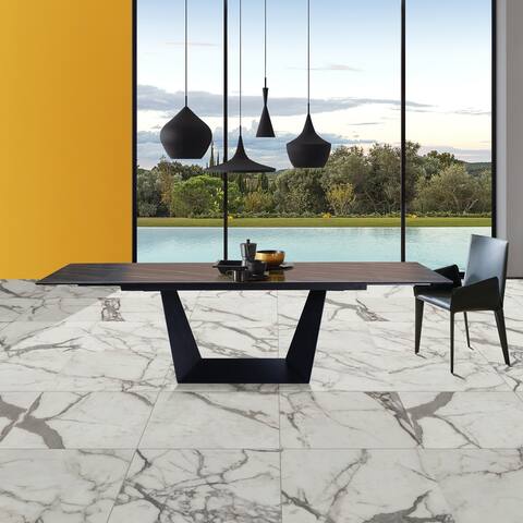 Davee Extendable Dining Table with Slate black Ceramic Top - 106.3/70.87*35.43*29.53