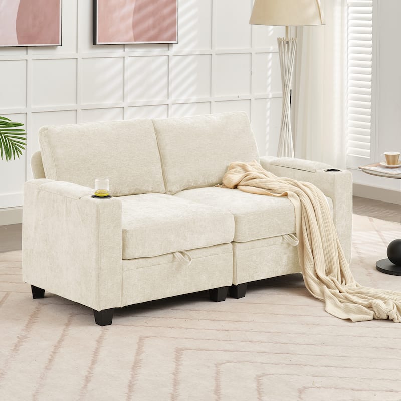 Chenille Sectional Sofa, Hidden Storage & Modular Design