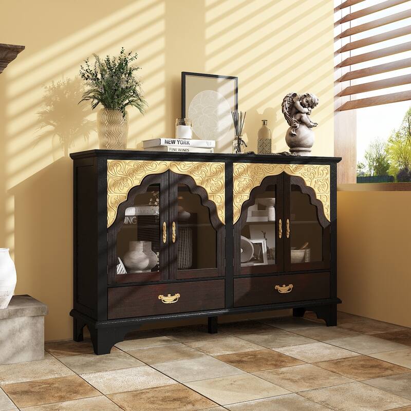 Wooden Carved Bathroom Cabinet Accent Cabinet Sideboard Acrylic Glass