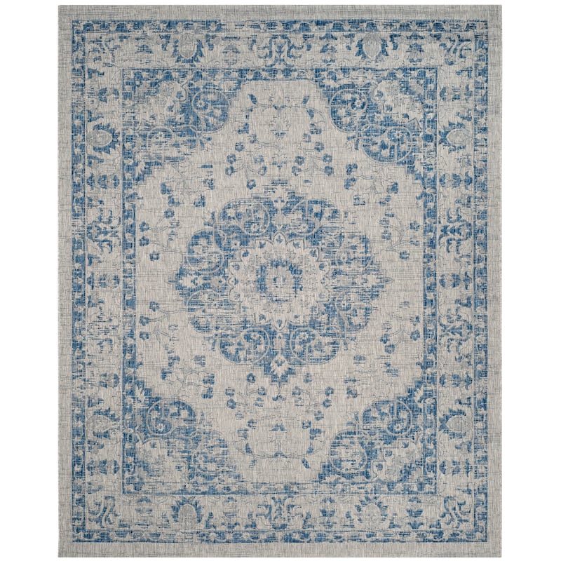 SAFAVIEH Courtyard Leokadija Indoor/ Outdoor Rug - Grey/Navy - 8' x 10'