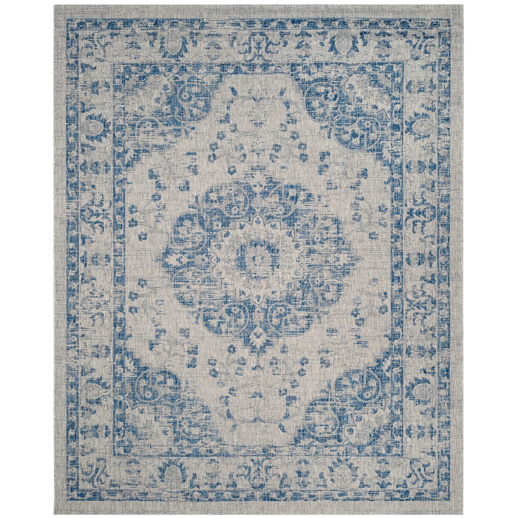 SAFAVIEH Courtyard Leokadija Indoor/ Outdoor Rug - Grey/Navy - 8' x 10'