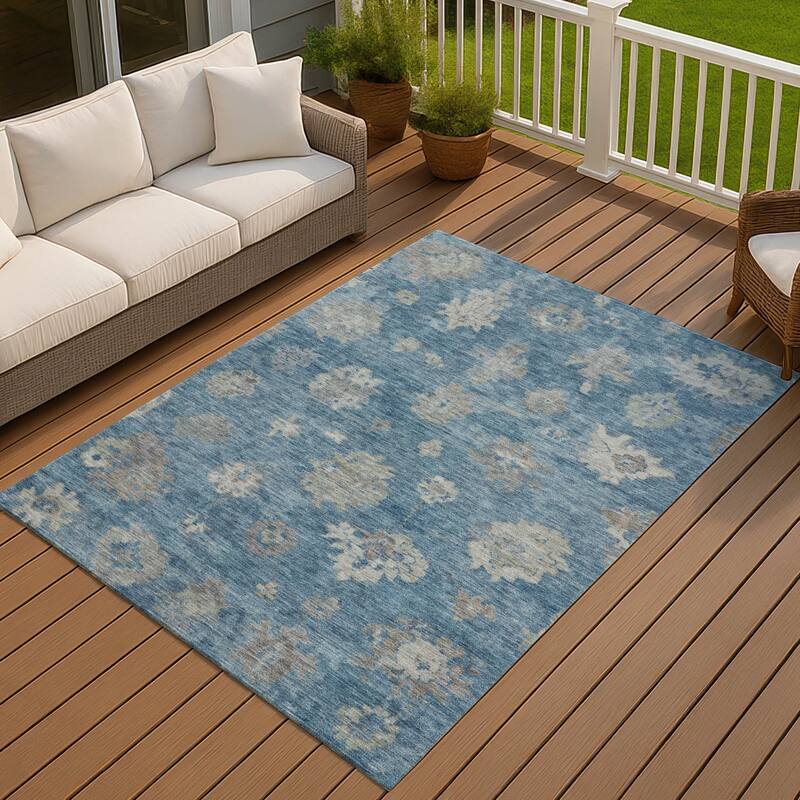 Machine Washable Indoor/ Outdoor Casual Traditional Chantille Rug - Denim - 2'6" x 3'10"
