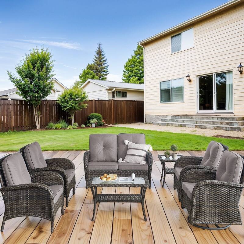 Outdoor Sofa Chairs with Swivel Chairs - Grey - Brown - Brown - Grey