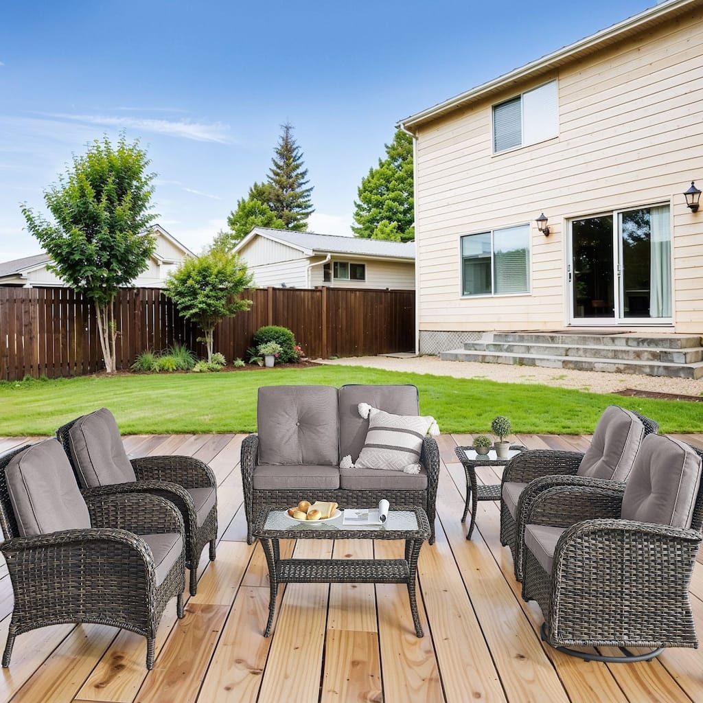 Outdoor Sofa Chairs with Swivel Chairs - Grey - Brown