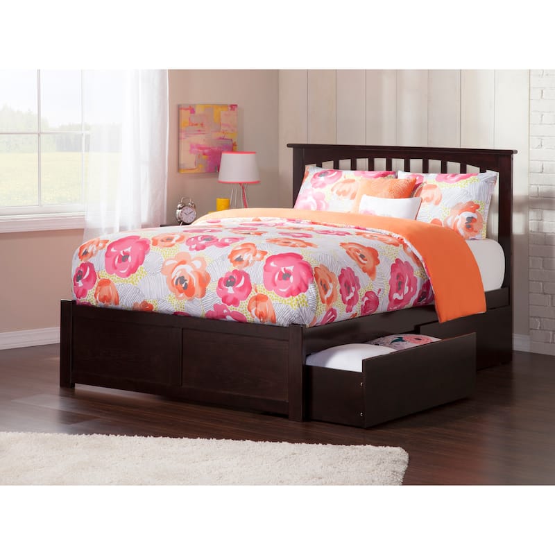 Bohemian Platform Bed with Drawers - Espresso Finish, Modern Style Bed Frame, Storage Bed, Low Profile Bed