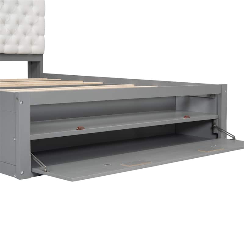 Queen Size Wood Platform Bed with Shoe Rack and Drawers