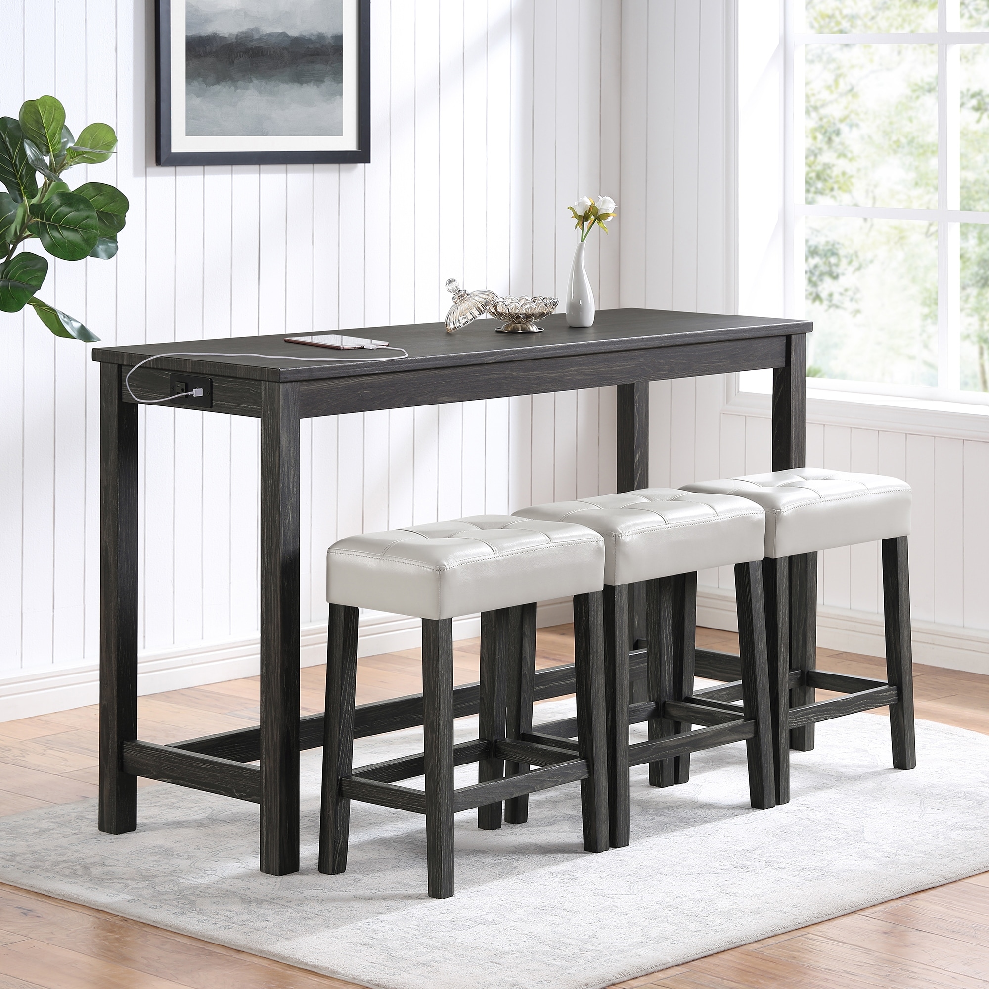 Modern 4 Piece Breakfast Nook Bar Set with Upholstered Bar Stools
