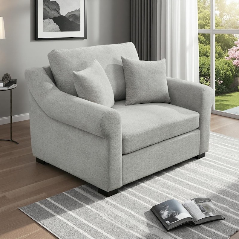 Chenille Oversized Armchair with Wide Roll Arms by Harper&Bright Designs - Light Grey