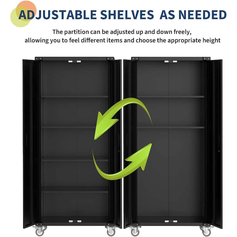 71" Storage Metal Cabinet for Garage Office Shop with 4 Adjustable Shelves - N/A