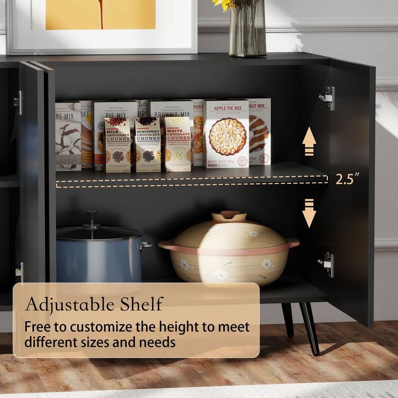 Storage Cabinet Buffet Sideboard with 4 Fluted Doors, Wood Accent Entryway Table with Adjustable Shelves