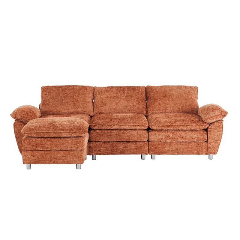 Modern Deep 3-Seat Sofa Couch with Ottoman