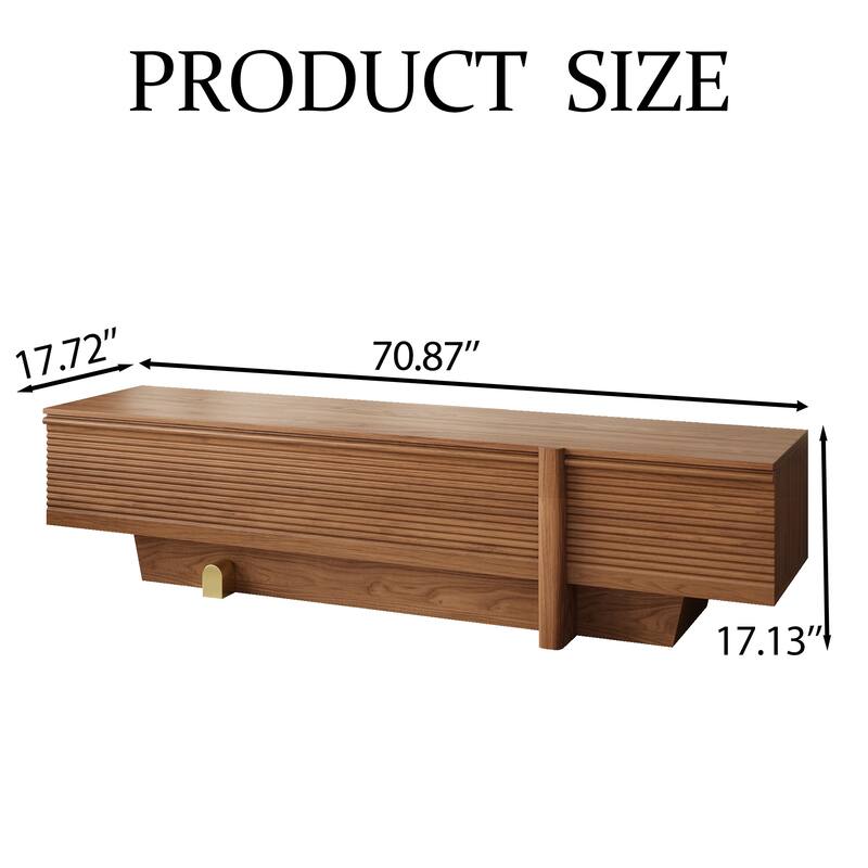 71" Modern Wooden TV Stand, Floor-Standing Media Console with Ribbed Storage and Gold Accents