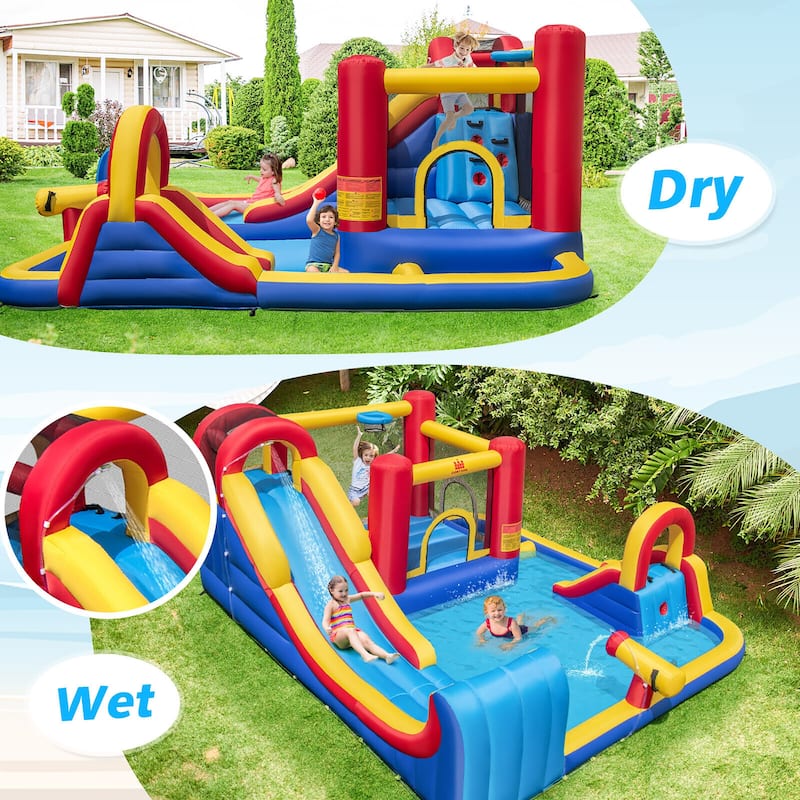 Gymax Inflatable Water Slide Giant Kids Water Park w/ Double Slides &