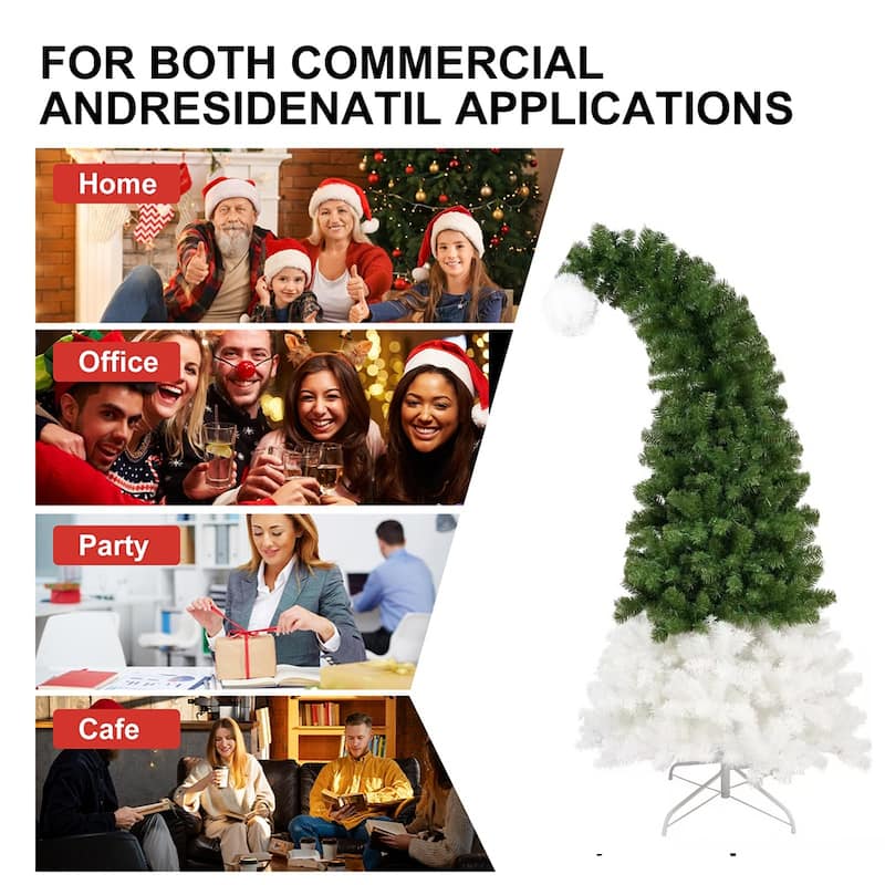 6FT Bendable Santa Hat Christmas Tree, Holiday Decoration, LED Light - 1250 Lush Branch Tips