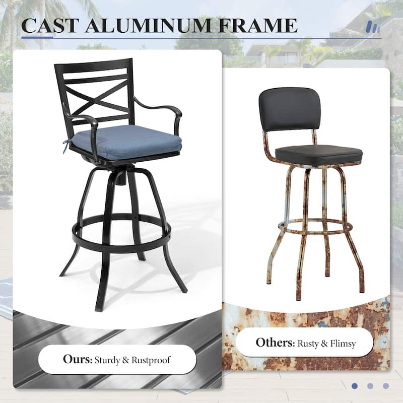 Outdoor Patio Swivel Bar Stool Aluminum Bar Chair with Sunbrella Cushion