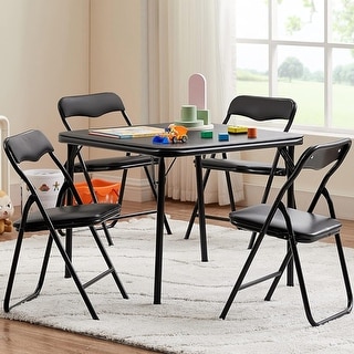 Boys and Girls Folding Table and Chairs Set of 5 Kids 5-Piece Folding Square Table and Chair Set Toddler Playing Drawing Set