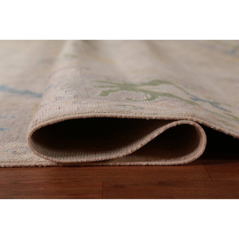 Hand Knotted Oriental 100% Wool Carpet Transitional All-Over Beige & Ivories Oushak Area Rug - 12' 3'' X 9' 4''