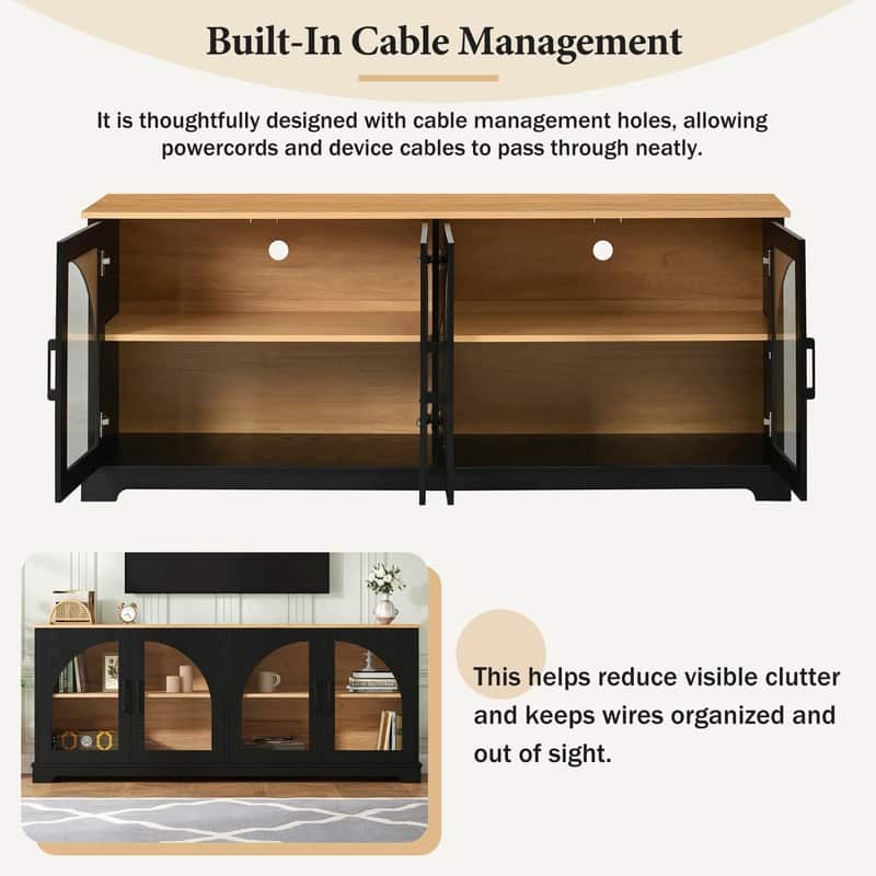 Farmhouse 66.9" TV Stand for TVs Up to 70", Wood Media Console with Adjustable Shelves and Glass Doors