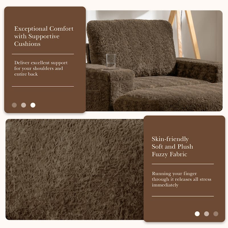 Oversized Upholstered Sleeper Chair Sofa Bed with Storage Ottoman and Armrests,Cup Holders