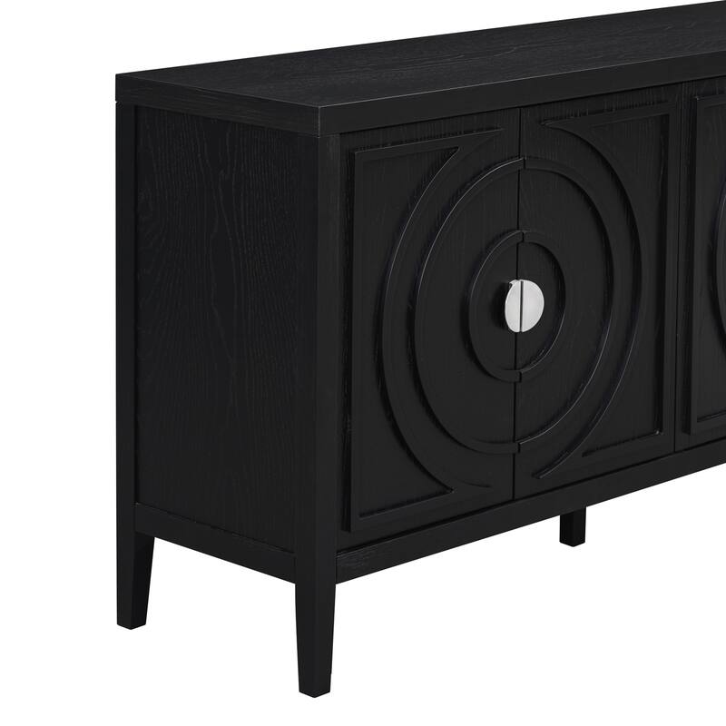 Retro Sideboard door with Circular Groove Design Round Metal Door Handle for Entrance, Dinning Room, Living Room