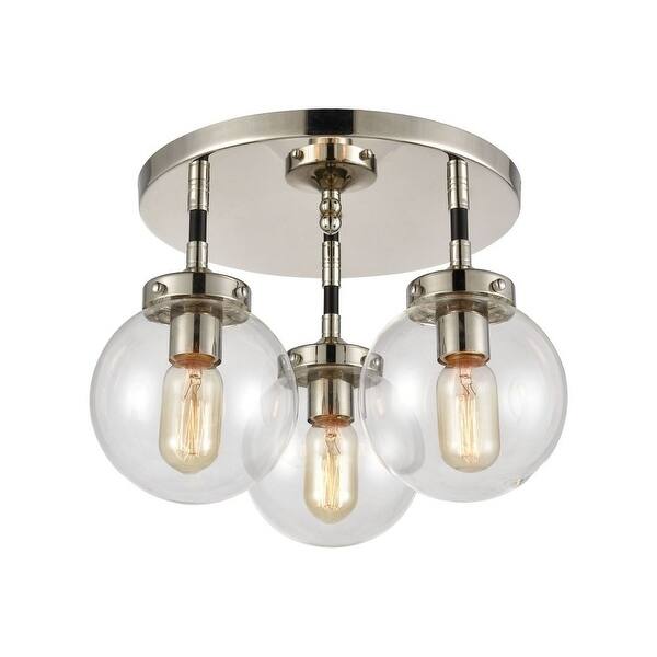 Steampunk Style With Clear Glass Globe Ceiling Light Three Light Semi Flush Mount Matte Overstock 32390205 Matte Black Polished Nickel