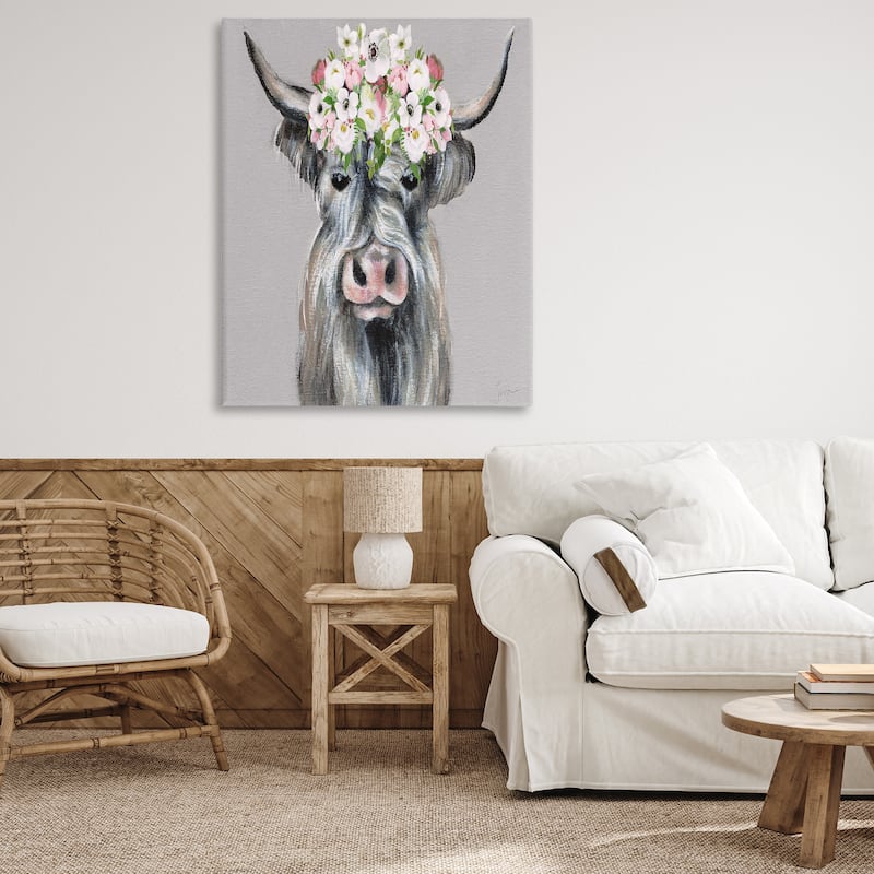 Stupell Shabby Chic Cattle with Garland Canvas Wall Art Design By Janet Tava