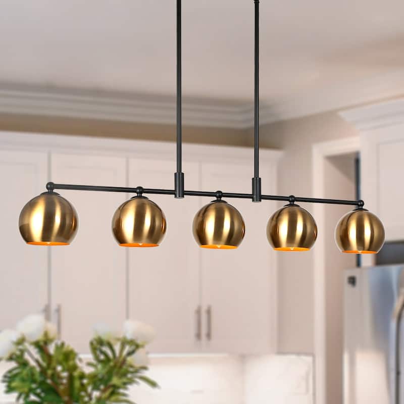 Modern Black Gold 5-Light Linear Chandelier Kitchen island Pendant Lights with Metal Shades - L38.5" x W5.5" x H7.5"