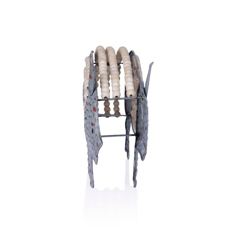 Metal Pig with Hollow Head and Wooden Beaded Body Decor