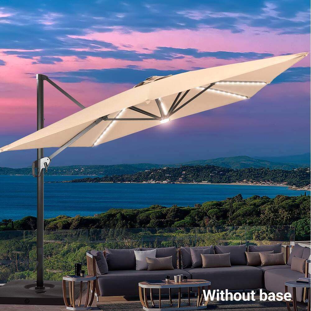 LIVOOSUN 11.5x9ft LED Cantilever Patio Umbrella with Cross Base